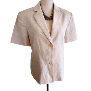 Talbots Irish Linen Short Sleeve Blazer Jacket Beige Size 14